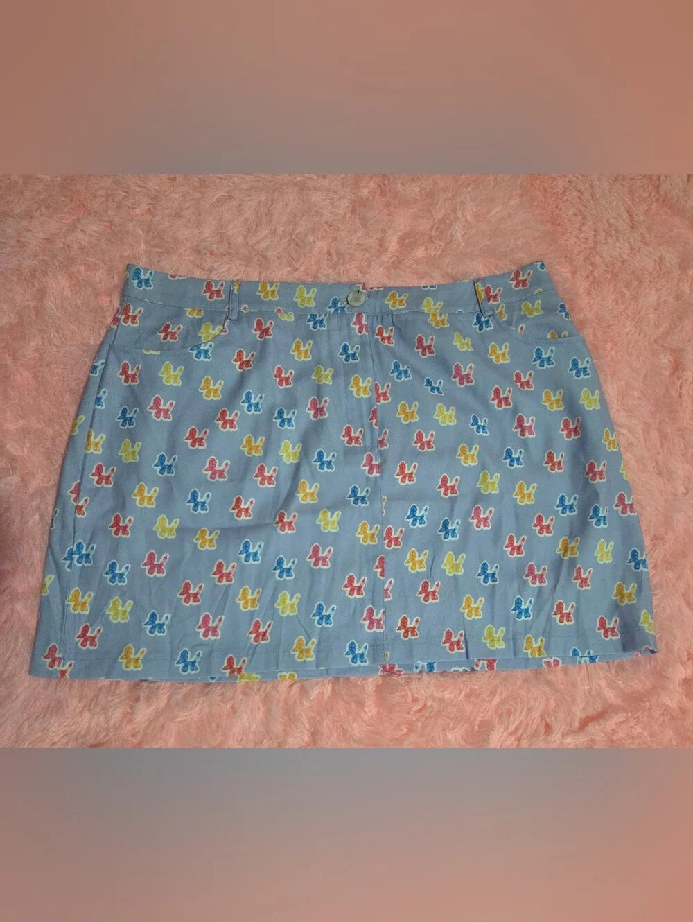 Light Blue Mini Skirt With Balloon Dog Print